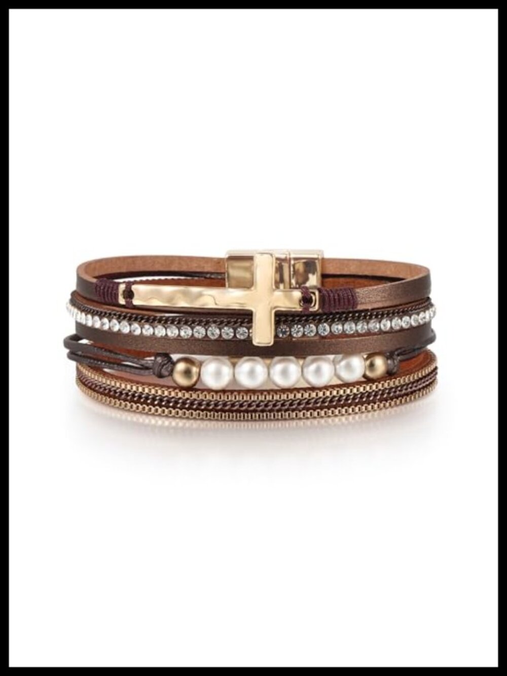 Edoneery Leather Wrap Bracelet Boho Stacked Cuff Bangle for Women